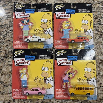 #ad Johnny Lightning The Simpsons Set Of 4 Die cast Cars All New Sealed on Cards $85.00