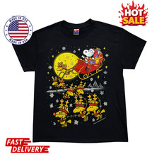 SALE Snoopy Christmas T-Shirt Gildan Woodstock Santa Sleigh Peanuts Inspired NEW