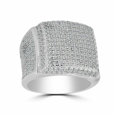Solid 925 Sterling Silver Moissanite Square Ring Men Passes Tester Hip Hop Pinky