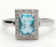 2CT Aquamarine  Topaz 925 Sterling Silver Ring Sz 6 UB2-7
