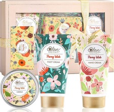 Gift Set-4 Pack Peony Scent Gifts for women- Hand & Foot Cream, Soap and Candle