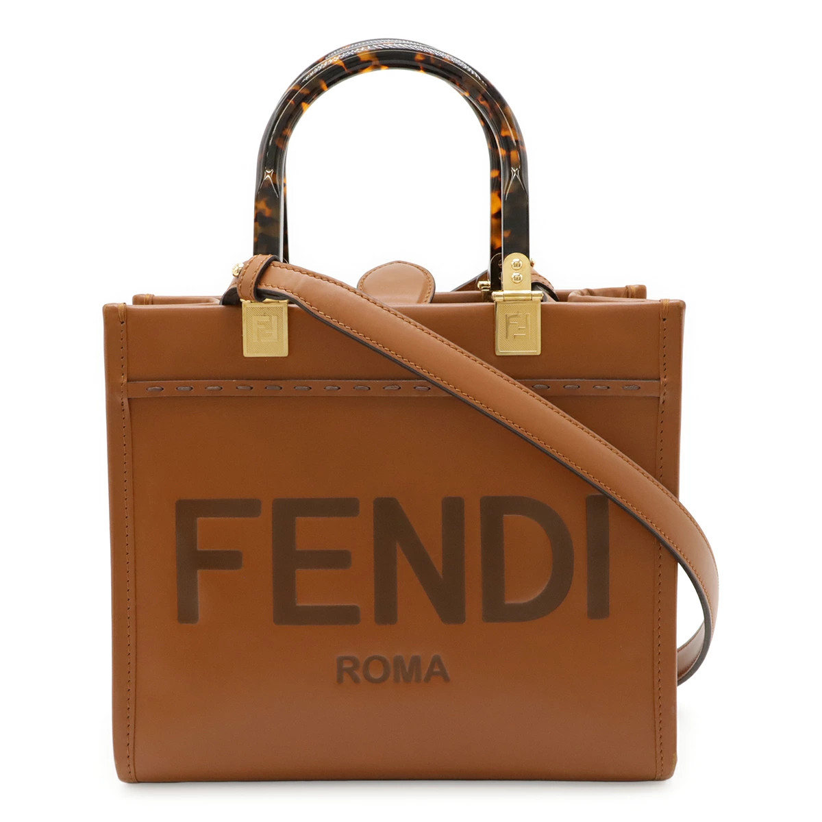 Fendi Sunshine Small 8BH394 Shoulder Bag Logo Leather Brown Unisex #BLB1089