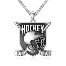 Shusukue Ice Hockey Necklace 925 Sterling Silver Hockey Pendant Sport Fan Jew...