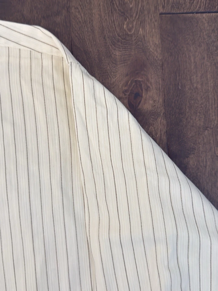 Camisa polo masculina vintage Ralph Lauren Bernard tamanho XL listrada marfim colarinho com faixas - Imagem 4 de 4