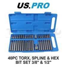 US PRO Tools 40pc Torx / Spline & Hex Bit Set 3/8" & 1/2" Drive Bit Holder 2200