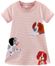 Retsugo Little Girls Short Dress For Summer Kids Cute Dogs Casual Party Outfits
