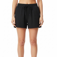 Drawstring Skirted Swimsuit Black With Tummy Control Size XXL