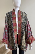 100 Silk Reversible Kantha Jacket, One Size