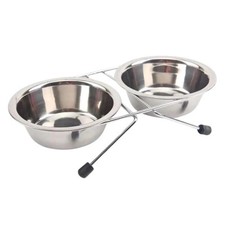 Ciotola Doppia in Acciaio con Supporto