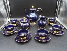 SERVIZIO CAFFE' PORCELLANA BLU COBALTO ORO FORMA BAVARIA RICHARD GINORI CORONATO