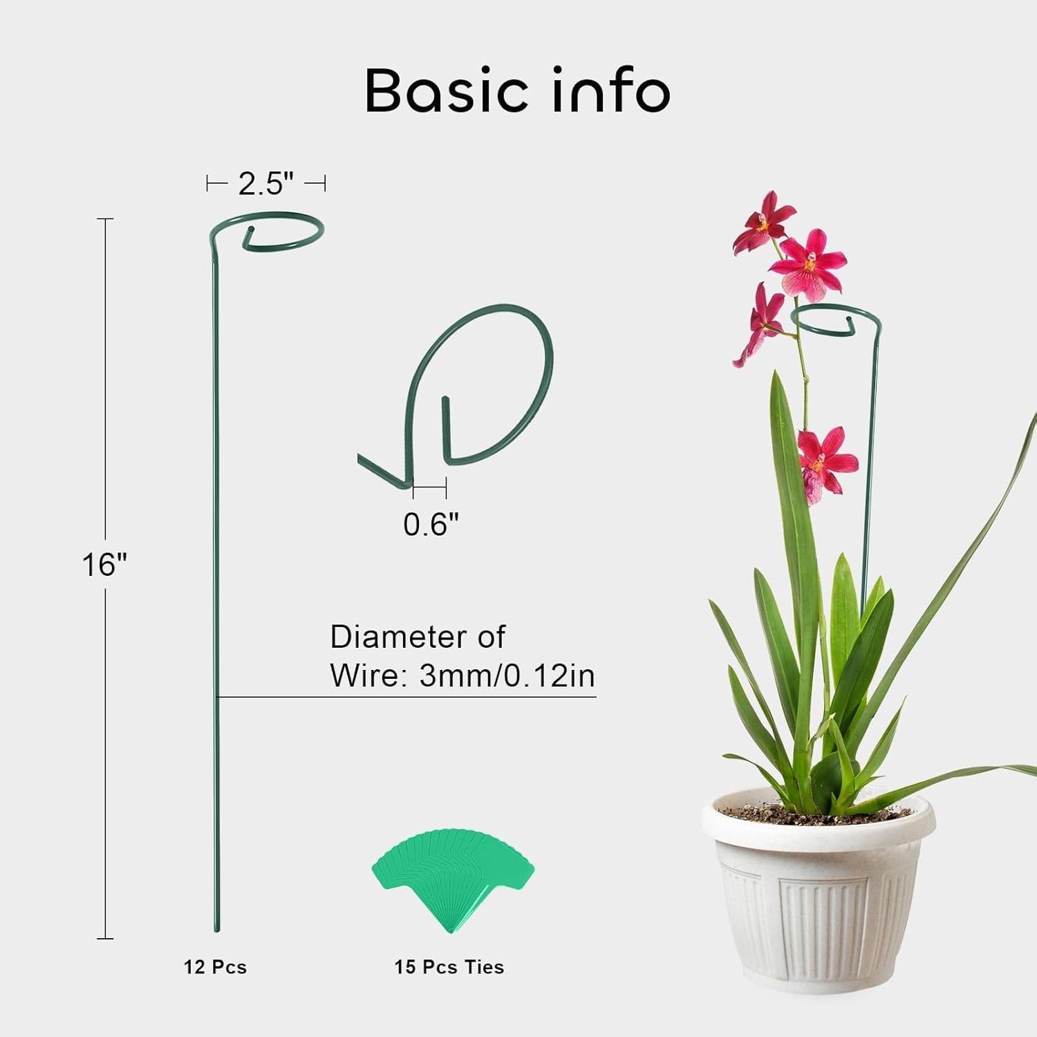 GROWNEER 12 Packs 16 Inches Plant Support Stakes, with 15 Pcs 16 Inch 