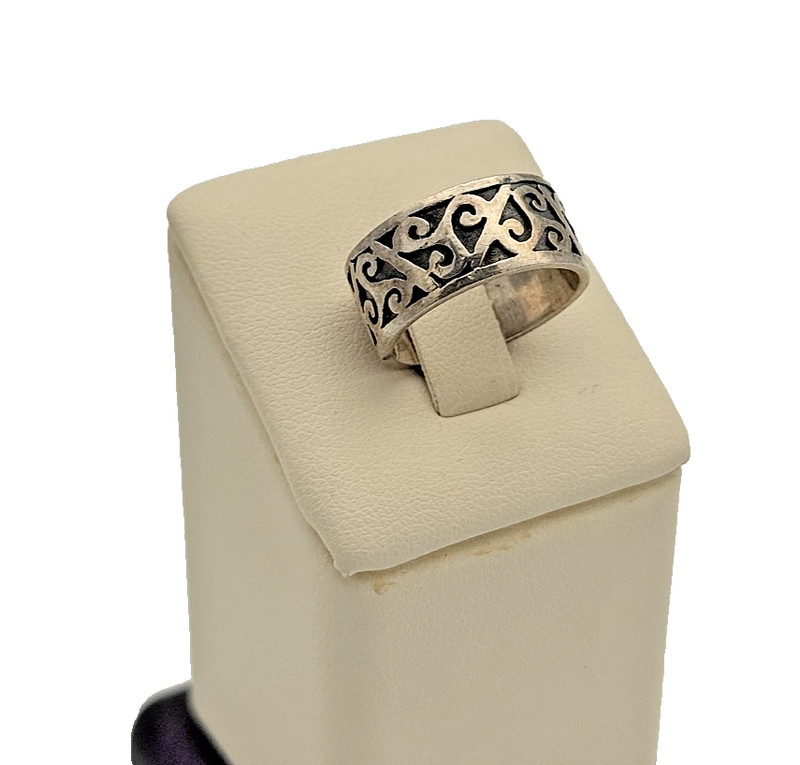 925 Sterling Silver Patterned Wide Band - Ring Size 6.75