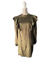 River Island ASOS Olive Animal Print Satin Mini Tea Dress Ruffle Women’s Size 10