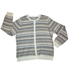 Croft  Barrow Geometric Gray Ivory Full-Button-Down Cardigan Sweater L