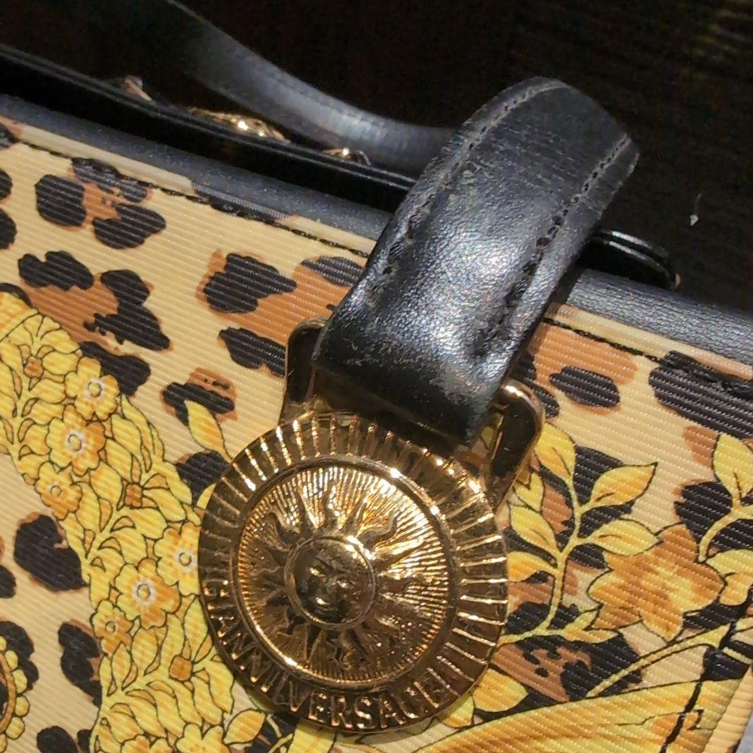 Versace Leopard Print Gold Sun Pattern Handbag Vi… - image 9