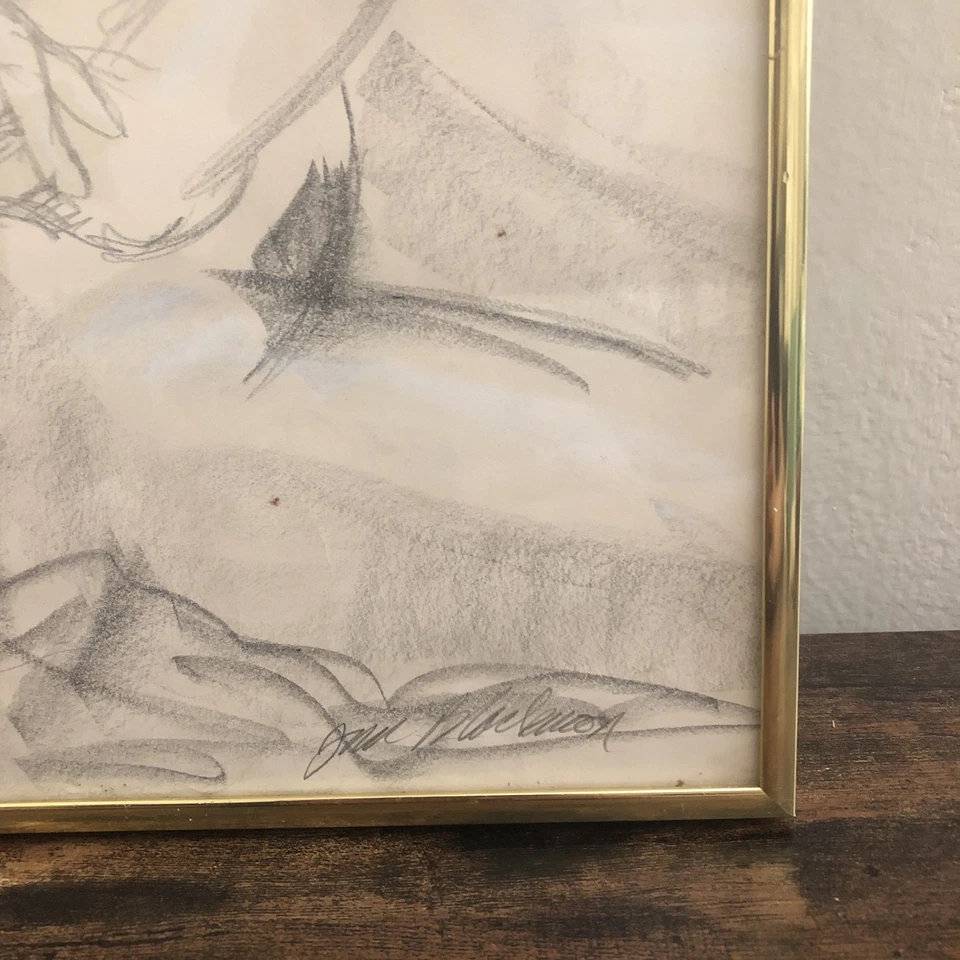 Figura Original Femenina Desnudo Boceto Firmado por Artista No Identificado Enmarcado 1997 Foto 4 de 4