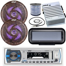 Pyle Single DIN Bluetooth Marine MP3 Receiver, 2x 6.5'' 240W Speakers, Amplifier