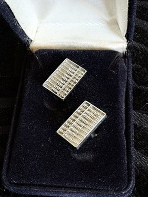 Vintage Abacus Design Silver Silver Men s Cufflinks Hong Kong Articulating Beads