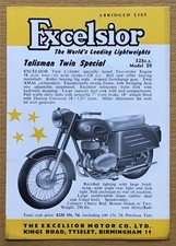 EXCELSIOR MOTORCYCLES ABRIDGED Sales Brochure c1960 TALISMAN Universal SKUTABYKE