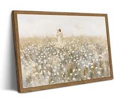 Framed Jesus and Lamb Canvas Wall Art, Christian Jesus Leaves the 99 Sheep Pa...