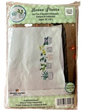 DESIGN WORKS Standard Pillowcases 2pk for Stamped Embroidery HOUSE PLANTS