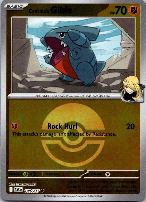 Cynthia's Gible (Poke Ball) 109/217 Ascended Heroes Pokemon Reverse Holo NM