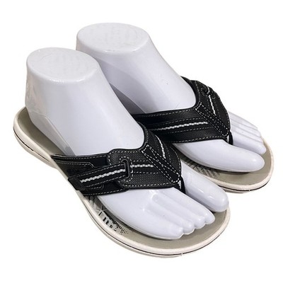 Women's Clarks 5 Cloudsteppers Brinkley Jazz Flip Flops Black White Beach Boat