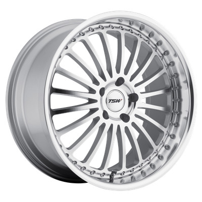 18x8 TSW SILVERSTONE SILVER W/ MIRROR CUT FACE & LIP Wheel 5x4.5 (40mm)