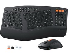MEETION Ergonomic Wireless Keyboard and Mouse Combo, 2.4G Medium, Black Gray
