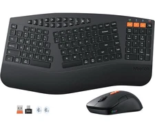 MEETION Ergonomic Wireless Keyboard and Mouse Combo, 2.4G Medium, Black Gray 