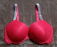 Victoria's Secret Bra 36DDD Very Sexy Pushup Shine Sparkly Rhinestone Red 
