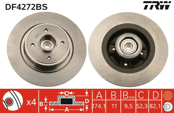 Disque de frein TRW DF4272BS de rechange standard pour train arrière d'automobile