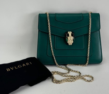 Autentica borsa a tracolla Bulgari Serpenti Forever piccola pelle di vitello verde oro HW