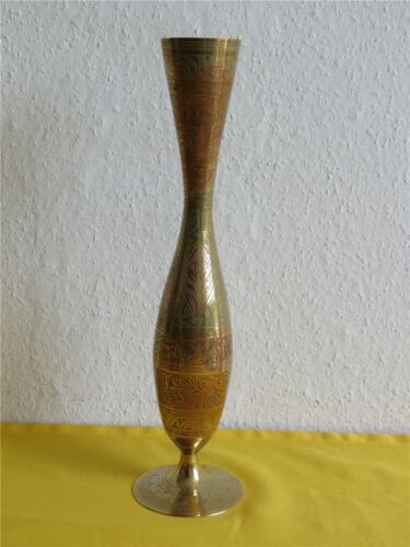 Vase laiton calice ornements colorés hauteur 35 cm poinçonné Inde - Photo 1/6