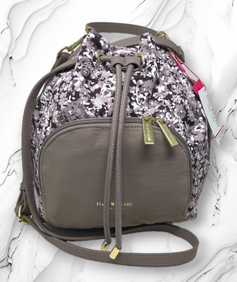 Isaac Mizrahi Mauve Plum Floral Bucket Purse Bag Drawstring