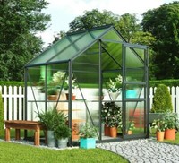 Walk In Greenhouse 6x4' Polycarbonate Aluminium Frame Steel Base Garden Grow