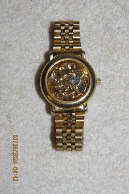 RARE NETEC VINTAGE SKELTON MECHANICAL GOLD Tone Watch...May need work! PLS Read