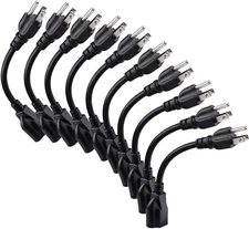 Miady Short Power Extension Cord Outlet Saver, 16AWG/13A, 3 Prong (10 Pack