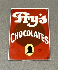 VINTAGE 12” RARE FRY’S CHOCOLATES PORCELAIN SIGN CAR GAS TRUCK GASOLINE AUTO OIL