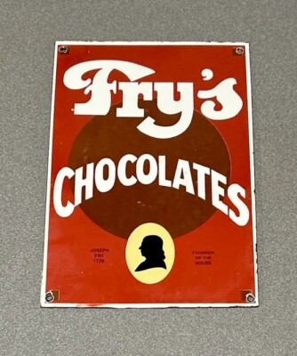 VINTAGE 12  RARE FRY S CHOCOLATES PORCELAIN SIGN CAR GAS TRUCK GASOLINE AUTO OIL