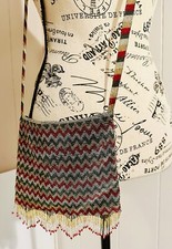 Vintage Hippie BOHO BAG Beaded Purse Red Gold Silver Fringe Zipper