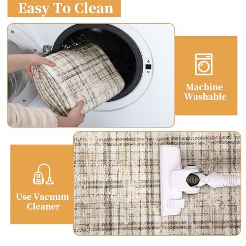 Washable Area Rugs 9x12 Living Room Modern Large Area Rug Plaid Rug Soft Area... eBay