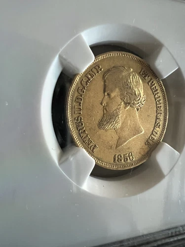 1856 Brazil 10,000 Reis RARE GOLD COIN NGC Graded XF45 Low Mintage .2643 Oz