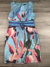 Adrianna Papell Sleeveless Dress Women’s Size 8 Short Turquoise And Pink Flower