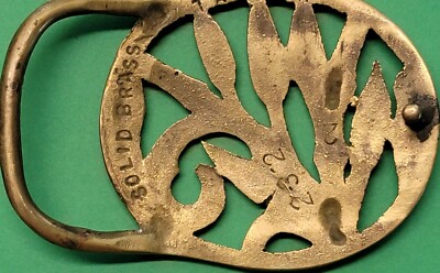 Vintage antique style brass belt buckle bamboo frame fruit apple motif gold VINTAGE 1970 main image 3