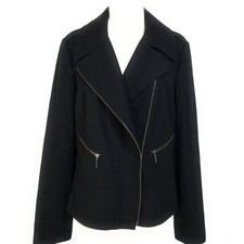 Halogen Womens Black Wool Blend Moto Biker Style Jacket Coat Size Large L