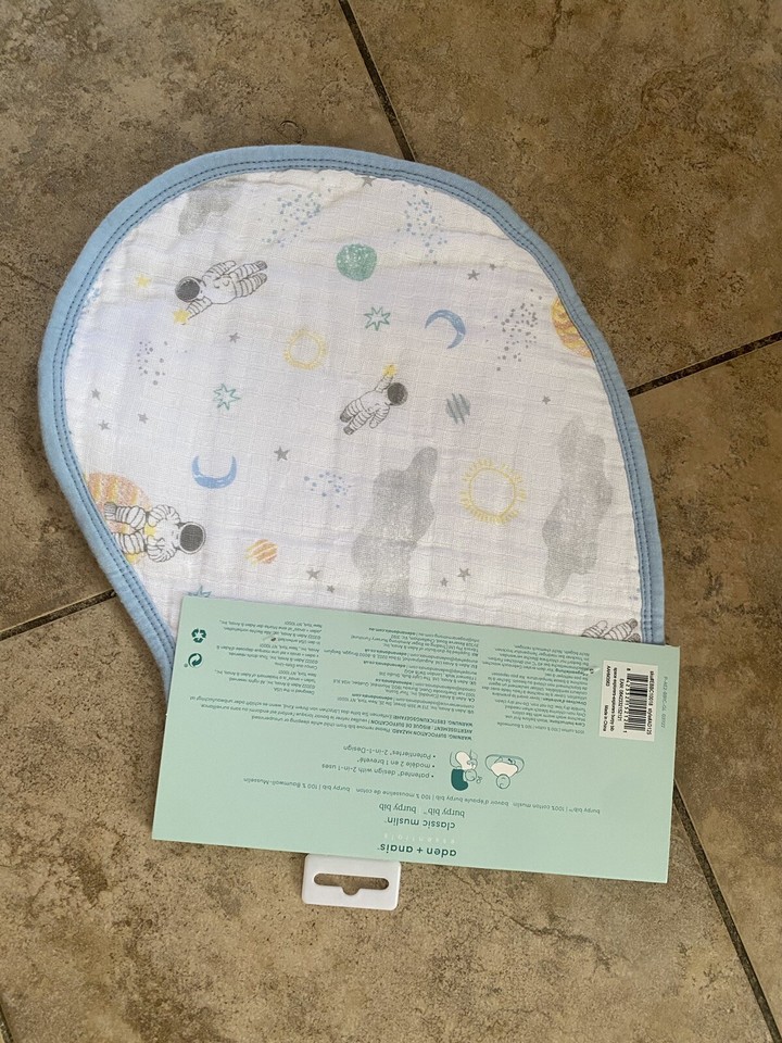 aden + anais Burpy Baby Bib, 100 Cotton Muslin, Solar Astronaut Stars