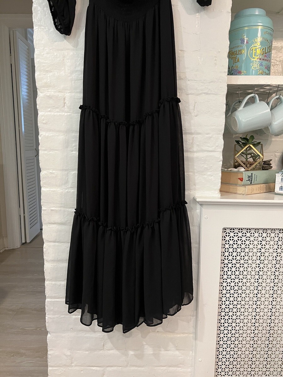 NWOT 1.State Women's Dress Maxi Tiered Off the Shoulder Long Sleeve Black  Size S | eBay