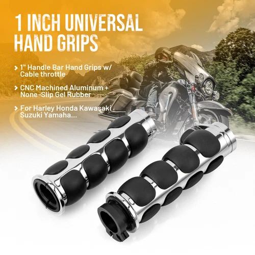 Motorcycle Handlebar Hand Grips 1" 25mm For Harley Honda Yamaha Suzuki Cruiser - Picture 5 of 12