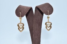 14k Gold Double Heart Dangle/Drop Earrings. 0.6Gr